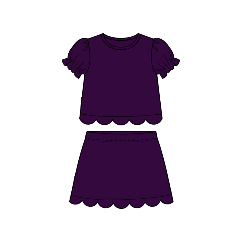 Baby Girls Purple Short Ruffle Sleeve Top Skirt Short Scallop Clothes Sets Preorder