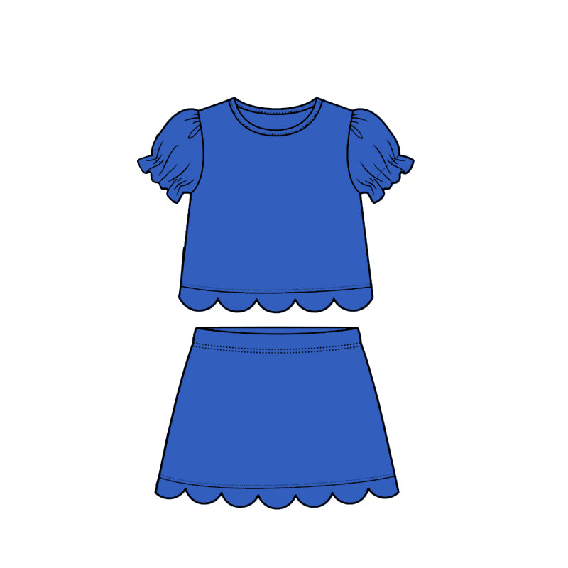 Baby Girls Hot Blue Short Ruffle Sleeve Top Skirt Short Scallop Clothes Sets Preorder