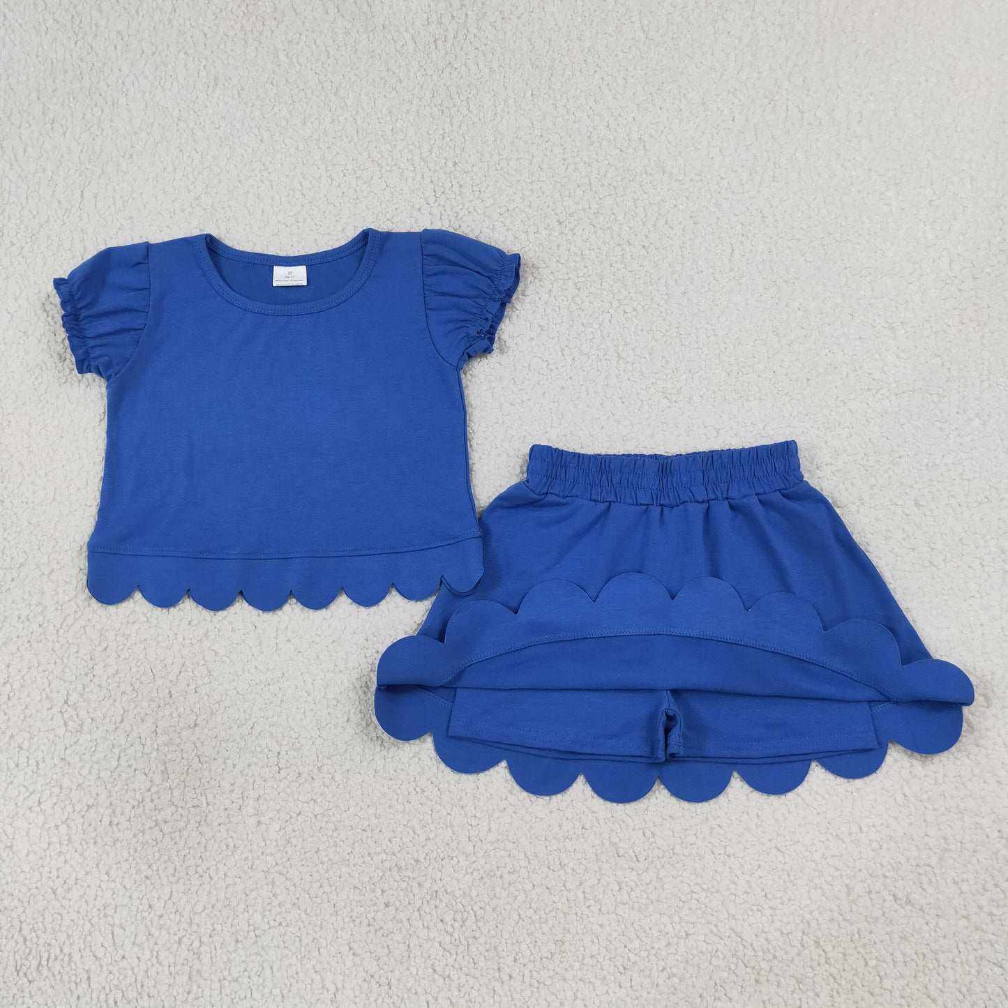Sibling Baby Girls Short Ruffle Sleeve Top Skirt Short Scallop Clothes Sets