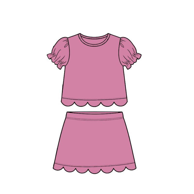 Baby Girls Pink Short Ruffle Sleeve Top Skirt Short Scallop Clothes Sets Preorder