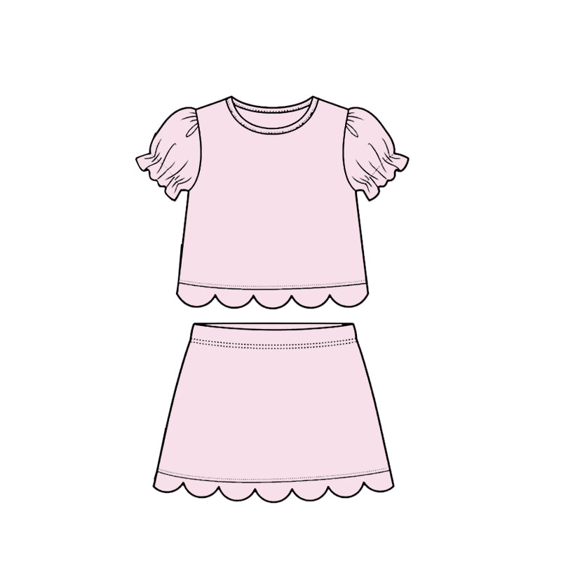 Baby Girls Lavender Short Ruffle Sleeve Top Skirt Short Scallop Clothes Sets Preorder