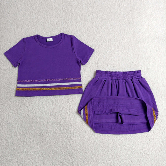 Baby Girls Purple Short Sleeve Stripe Top Skirt Short Slouchy Clothes Sets