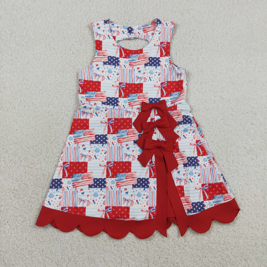 Baby Girls Bows Flags 4th of July Yoga Active Short Scallop Knee Length Dress