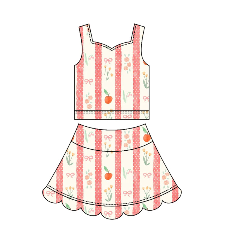 Baby Girls Strap Flower Stripe Top Scallop Skirt Short Yoga Active Clothes Set Preorder