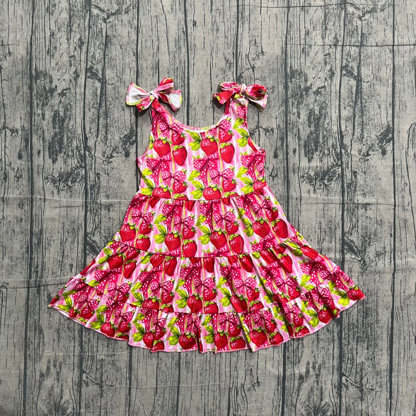 Baby Girls Strap Bows Strawberry Patchwork Knee Length Dresses