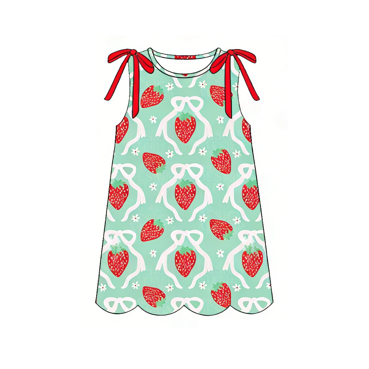 Baby Girls Sleeveless Bows Strawberry Scallop Knee Length Dresses Preorder