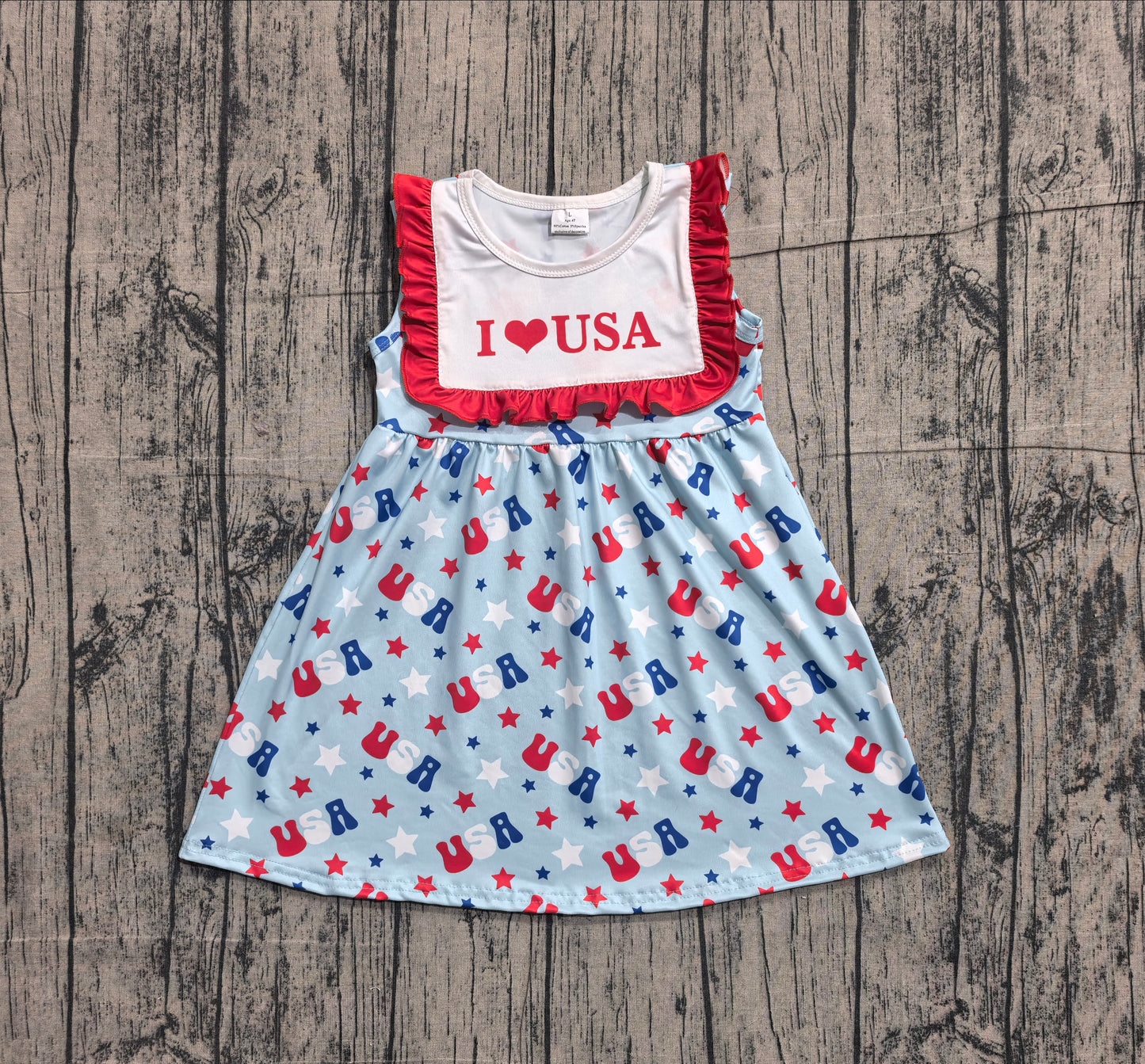 Baby Girls Sleeveless I Love USA Stars 4th of July Knee Length Dresses