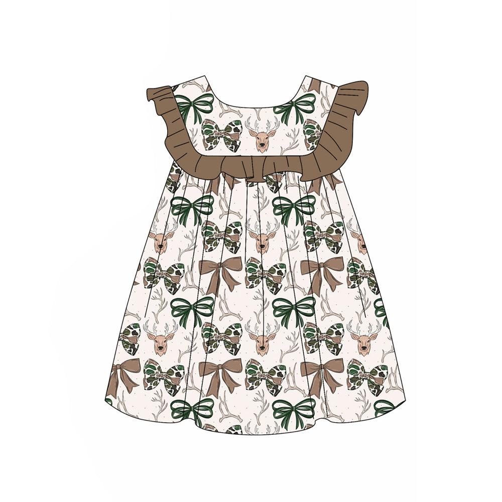 Baby Girls Sleeveless Camo Bows Deer Hunting Knee Length Dresses Preorder