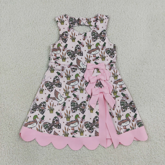 Baby Girls Camo Bows Ducks Hunting Yoga Active Short Bows Scallop Knee Length Dress