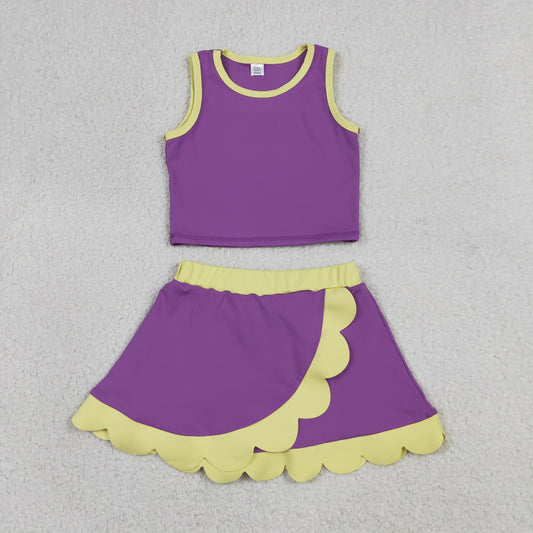 Baby Girls Purple Yellow Vest Scallop Skirt Short Yoga Active Clothes Set
