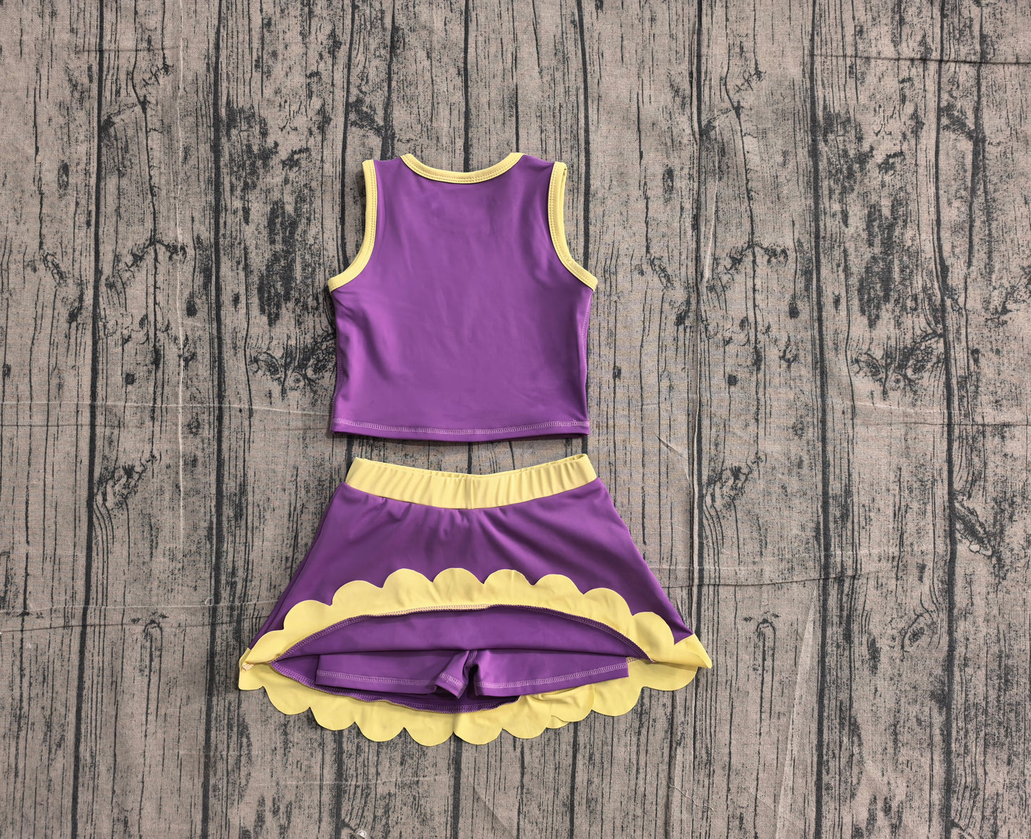 Baby Girls Purple Yellow Vest Scallop Skirt Short Yoga Active Clothes Set