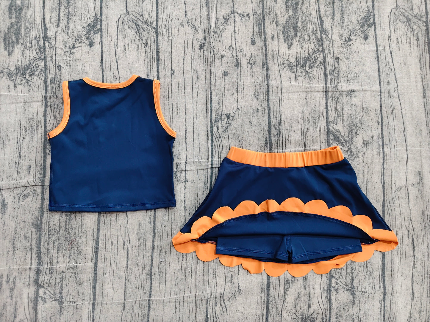 Baby Girls Navy Orange Vest Scallop Skirt Short Yoga Active Clothes Set