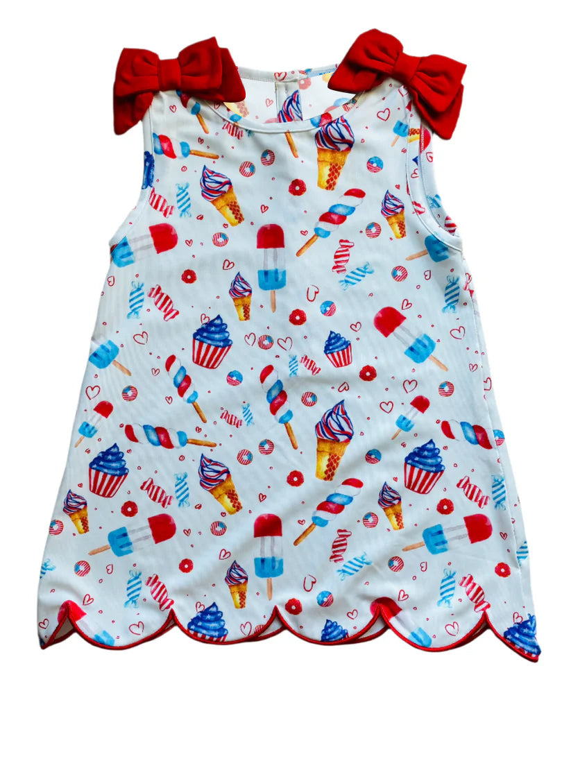 Baby Girls Sleeveless Popsicle Donuts 4th of July Scallop Knee Length Dresses Preorder