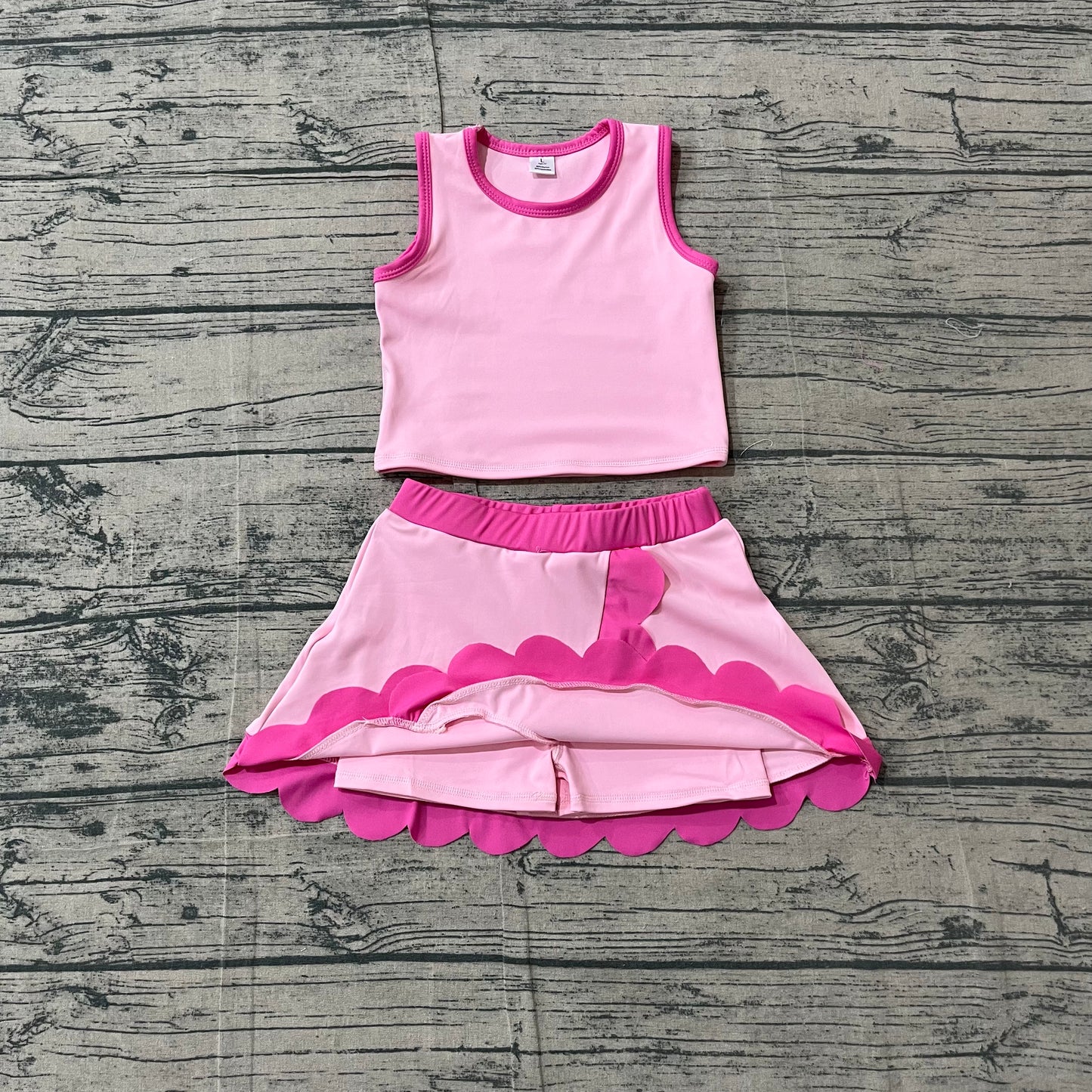 Baby Girls Sleeveless Pink Vest Scallop Skirt Short Yoga Active Clothes Set