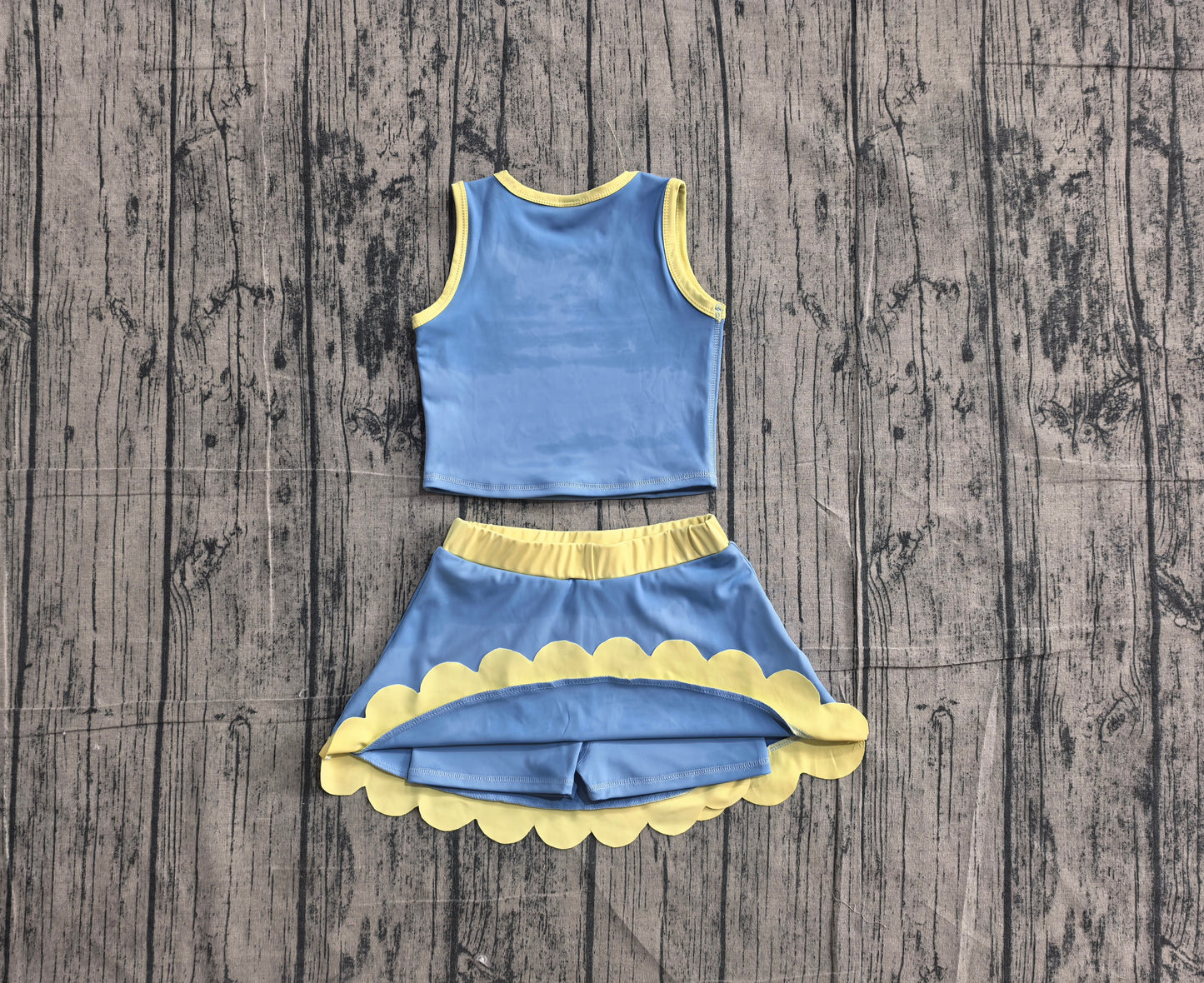 Baby Girls Sleeveless Blue Yellow Vest Scallop Skirt Short Yoga Active Clothes Set