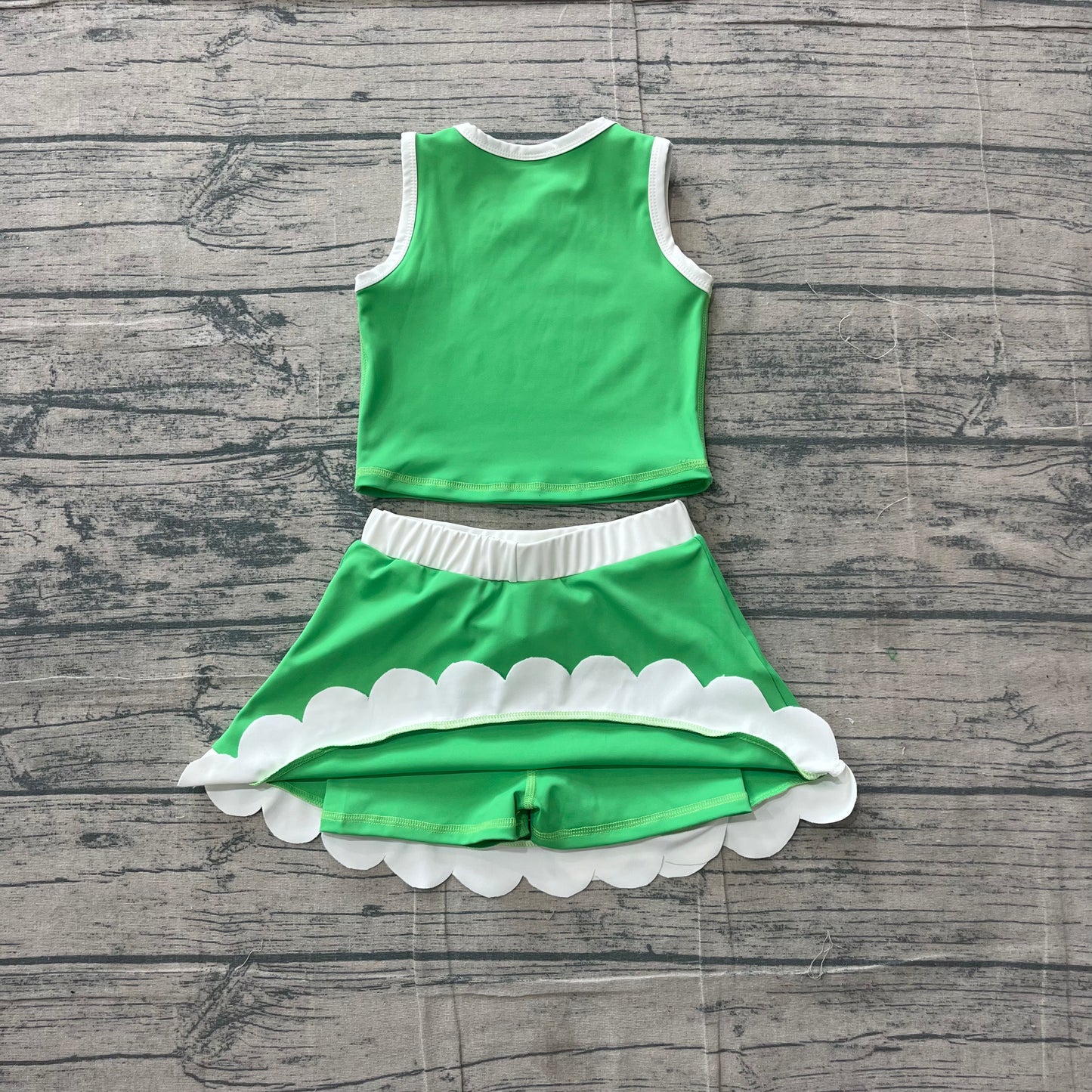 Baby Girls Sleeveless Green Vest Scallop Skirt Short Yoga Active Clothes Set