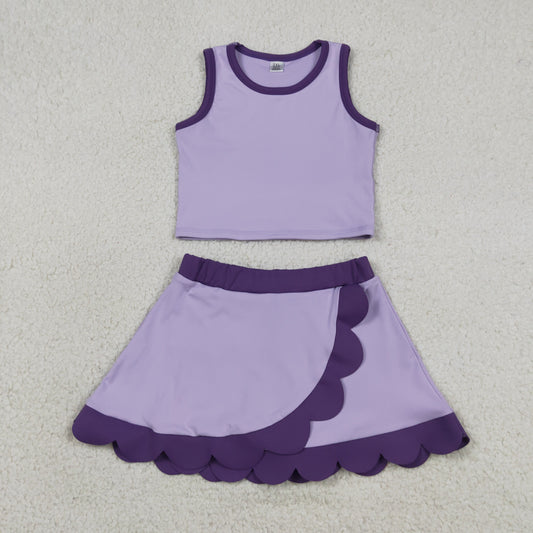 Baby Girls Sleeveless Purple Vest Scallop Skirt Short Yoga Active Clothes Set