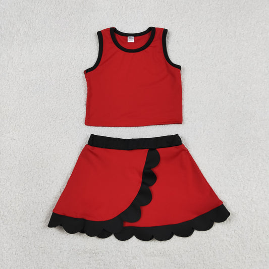 Baby Girls Sleeveless Red Black Vest Scallop Skirt Short Yoga Active Clothes Set