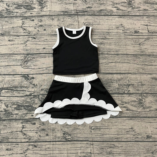 Baby Girls Sleeveless Black Vest Scallop Skirt Short Yoga Active Clothes Set Preorder