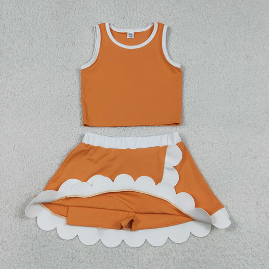USA Shop Baby Girls White Orange Vest Top Scallop Skirt Shorts Yoga Active Clothes Sets