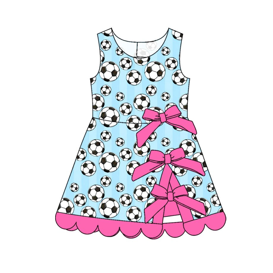 Baby Girls Footballs Team Yoga Active Scallop Bows Short Knee Length Dress Preorder