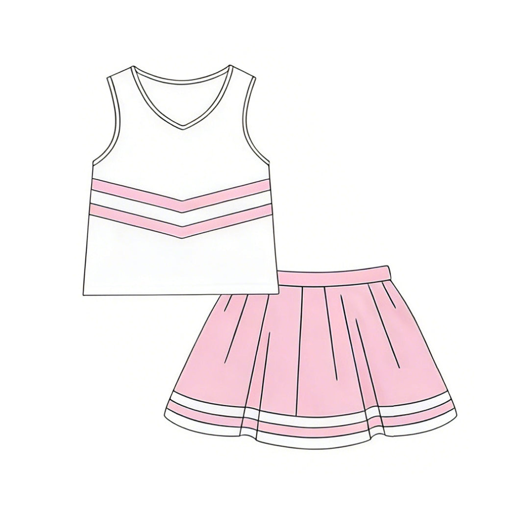 Baby Girls Sleeveless Light Pink Stripe Vest Top Skirt Short Team Clothes Sets Preorder