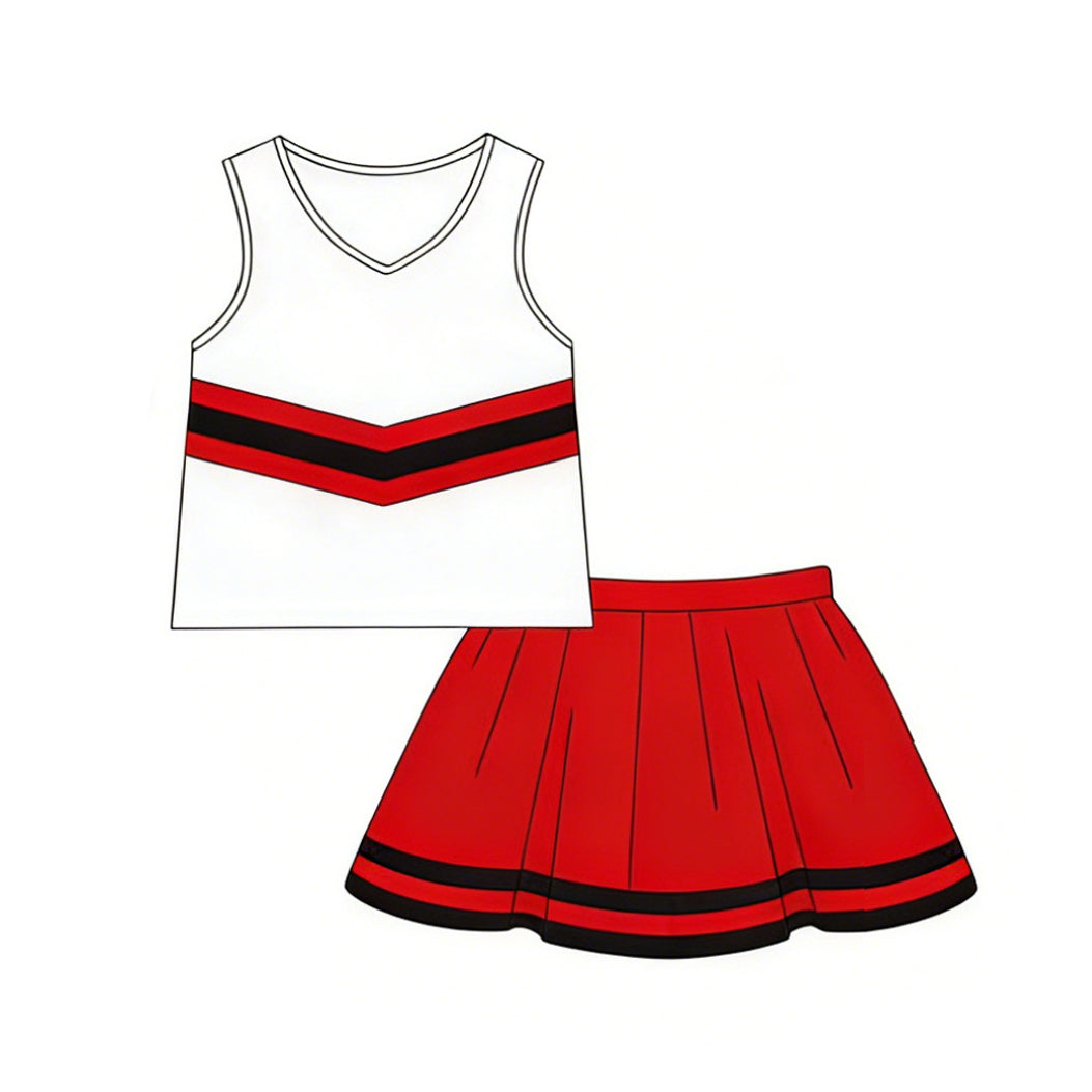 Baby Girls Sleeveless Red Black Stripe Vest Top Skirt Short Team Clothes Sets Preorder