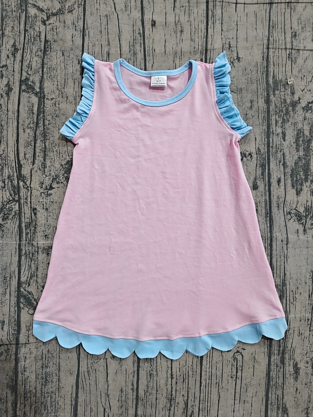 Baby Girls Pink Blue Scallop Sleeveless Knee Length Dresses