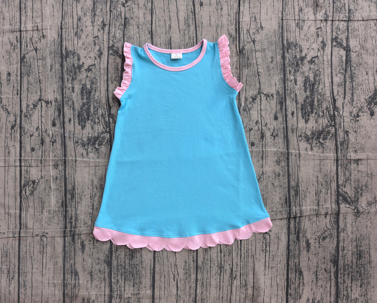 Baby Girls Pink Blue Sleeveless Scallop Knee Length Dresses