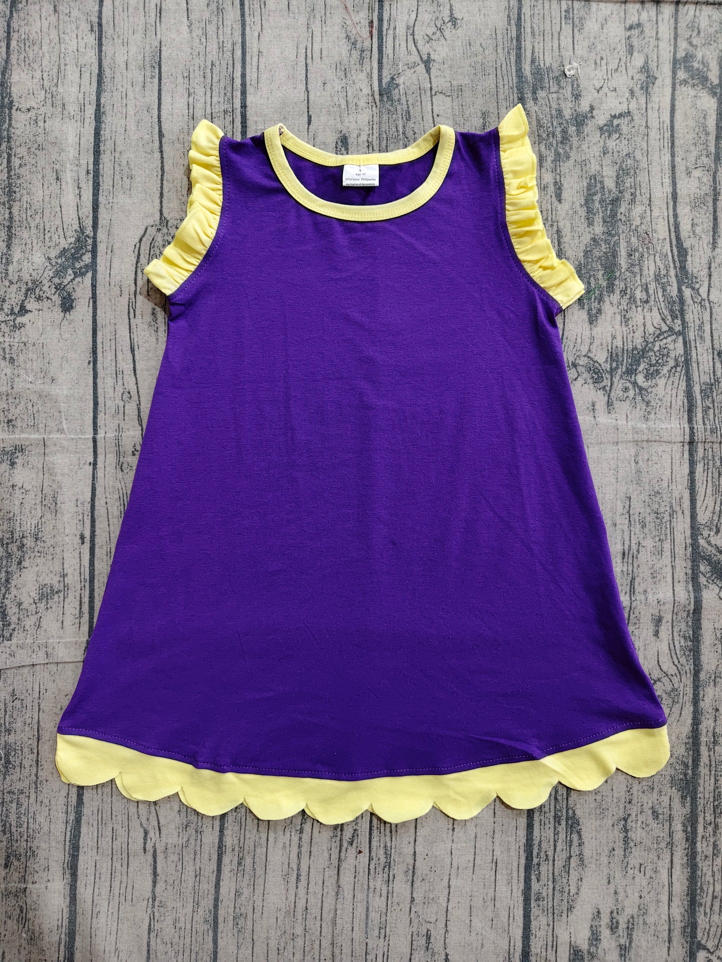 Baby Girls Purple Yellow Sleeveless Scallop Knee Length Dresses