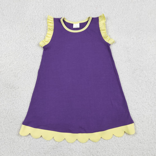 Baby Girls Purple Yellow Sleeveless Scallop Knee Length Dresses