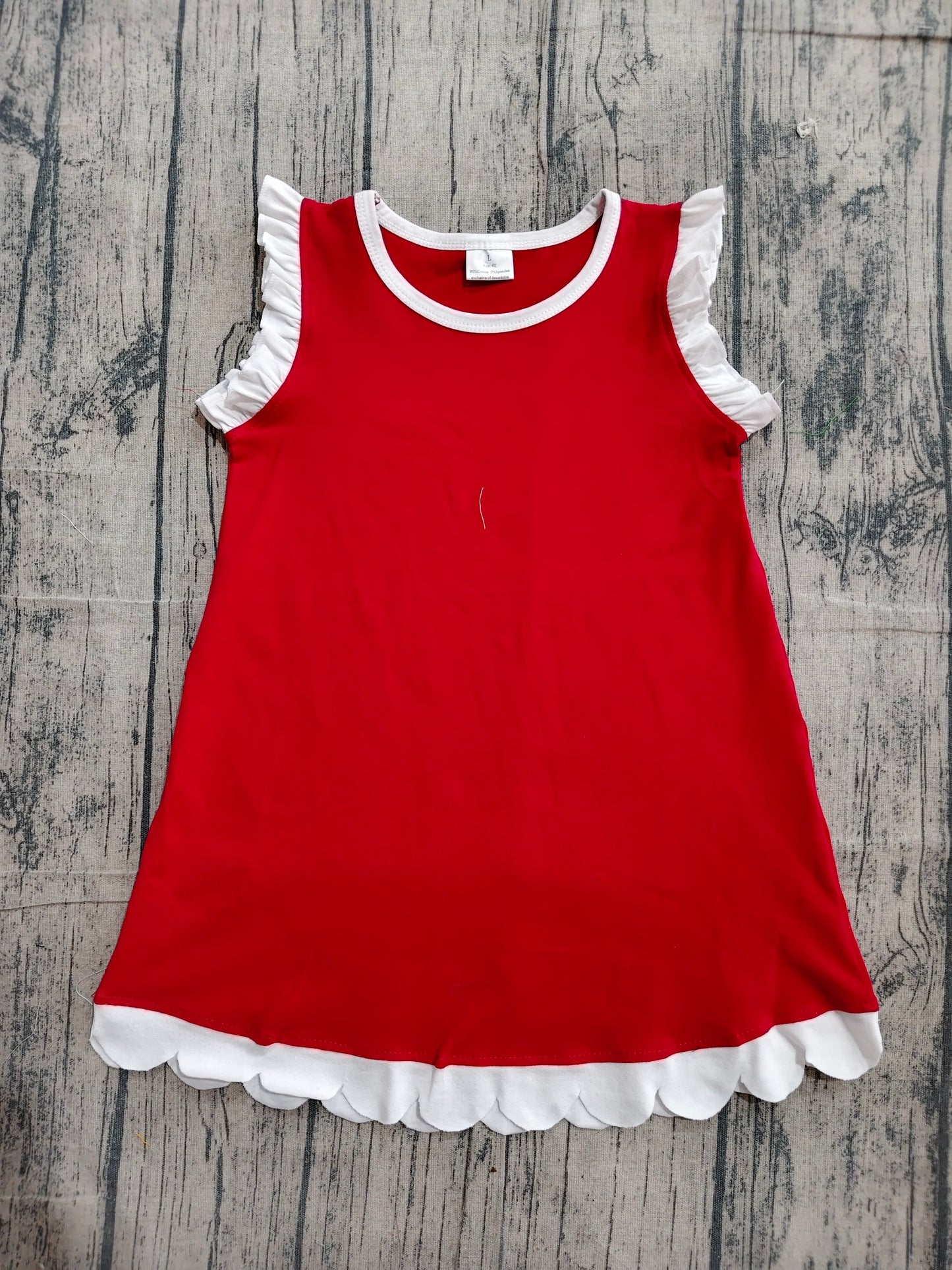 Baby Girls Red White Sleeveless Scallop Knee Length Dresses