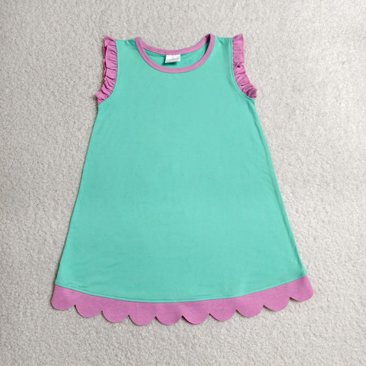 Baby Girls Pink Aqua Sleeveless Scallop Knee Length Dresses