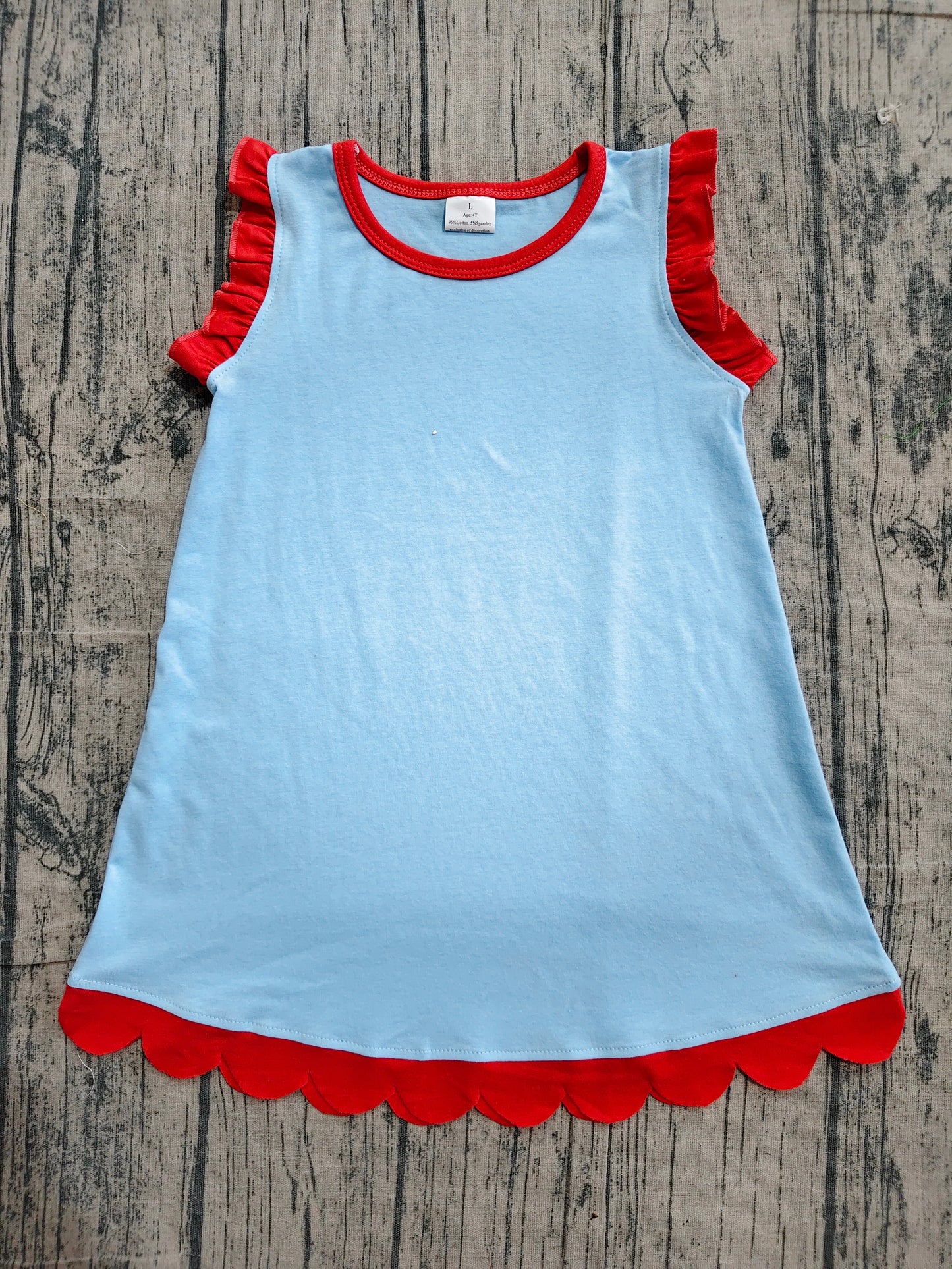 Baby Girls Blue Red Sleeveless Scallop Knee Length Dresses