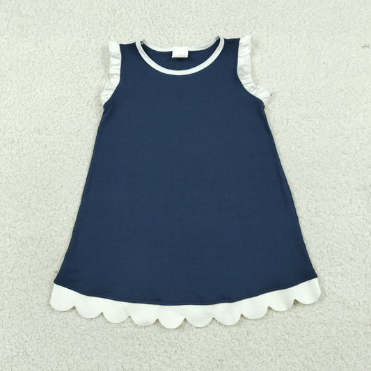 Baby Girls Navy White Scallop Sleeveless Knee Length Dresses