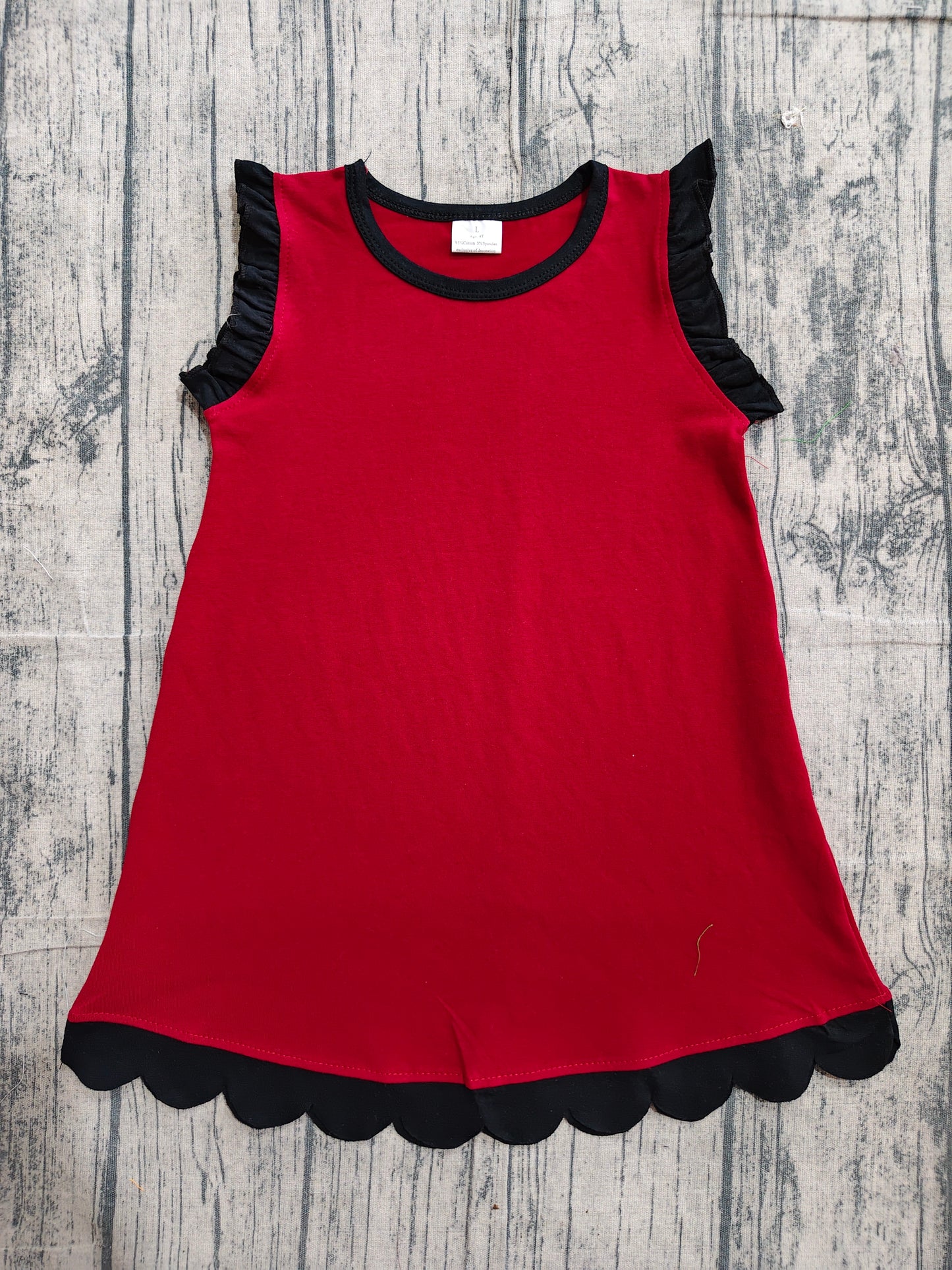 Baby Girls Black Maroon Sleeveless Scallop Knee Length Dresses