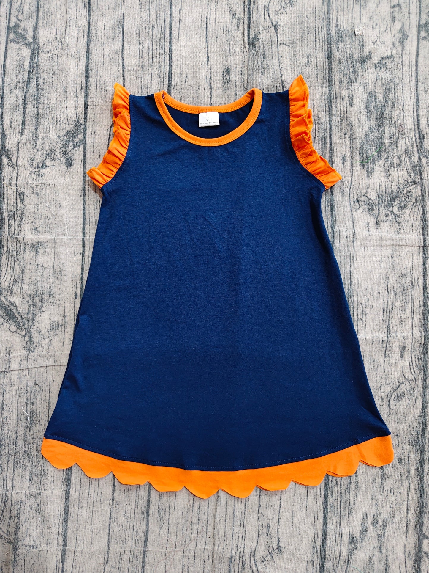 Baby Girls Navy Orange Sleeveless Scallop Knee Length Dresses