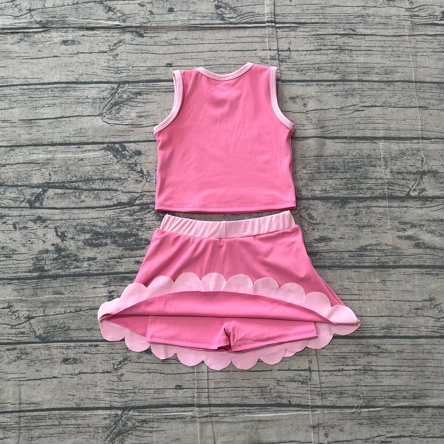 Baby Girls Sleeveless Pink Vest Scallop Skirt Short Yoga Active Clothes Set