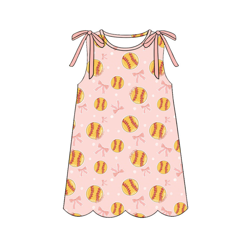 Baby Girls Sleeveless Bows Softballs Team Scallop Knee Length Dresses Preorder