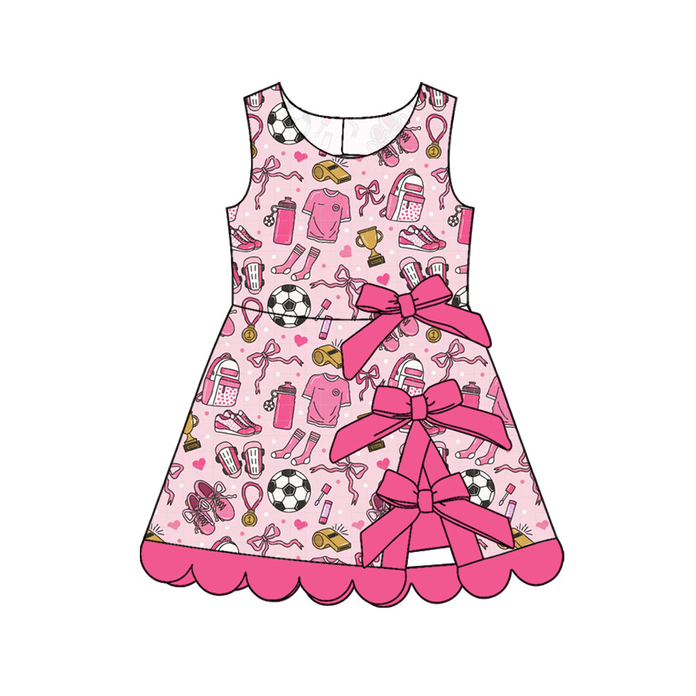 Baby Girls Bows Footballs Yoga Active Team Scallop Short Knee Length Dress Preorder
