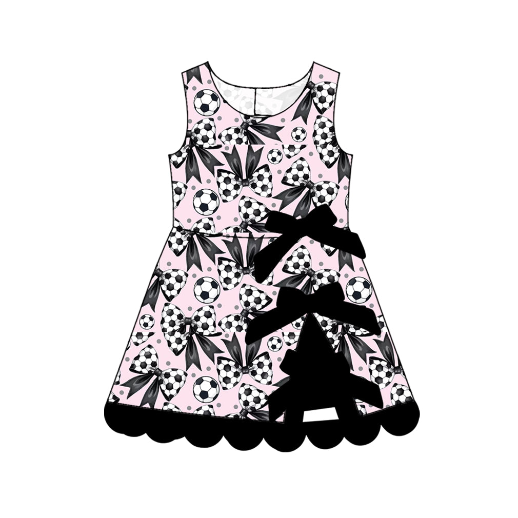 Baby Girls Bows Footballs Yoga Active Team Scallop Short Knee Length Dress Preorder