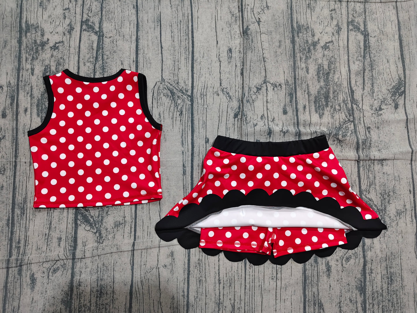 Baby Girls Red Polka Dots Vest Scallop Skirt Short Yoga Active Clothes Set