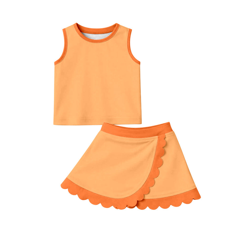 Baby Girls Orange Vest Scallop Skirt Short Yoga Active Clothes Set Preorder