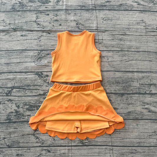 Baby Girls Orange Vest Scallop Skirt Short Yoga Active Clothes Set Preorder