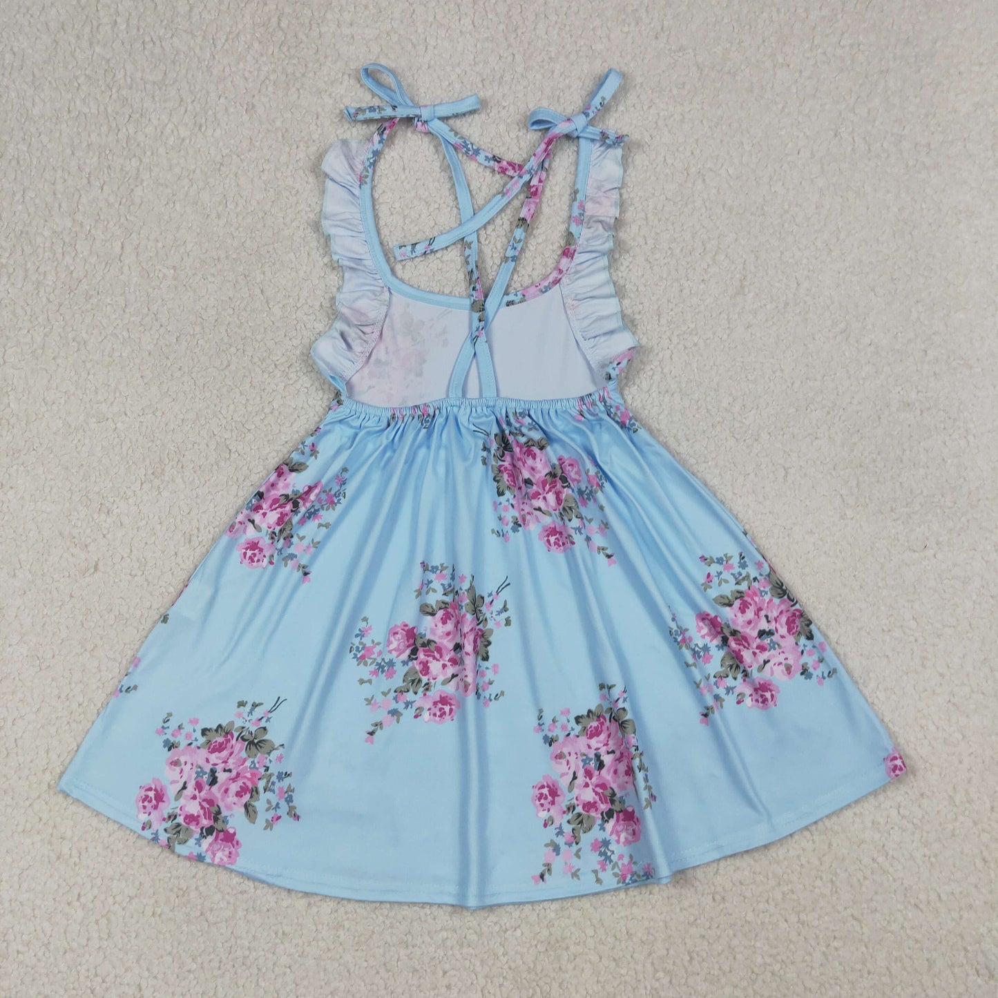 Baby Girls Blue Strap Flowers Knee Length Dresses
