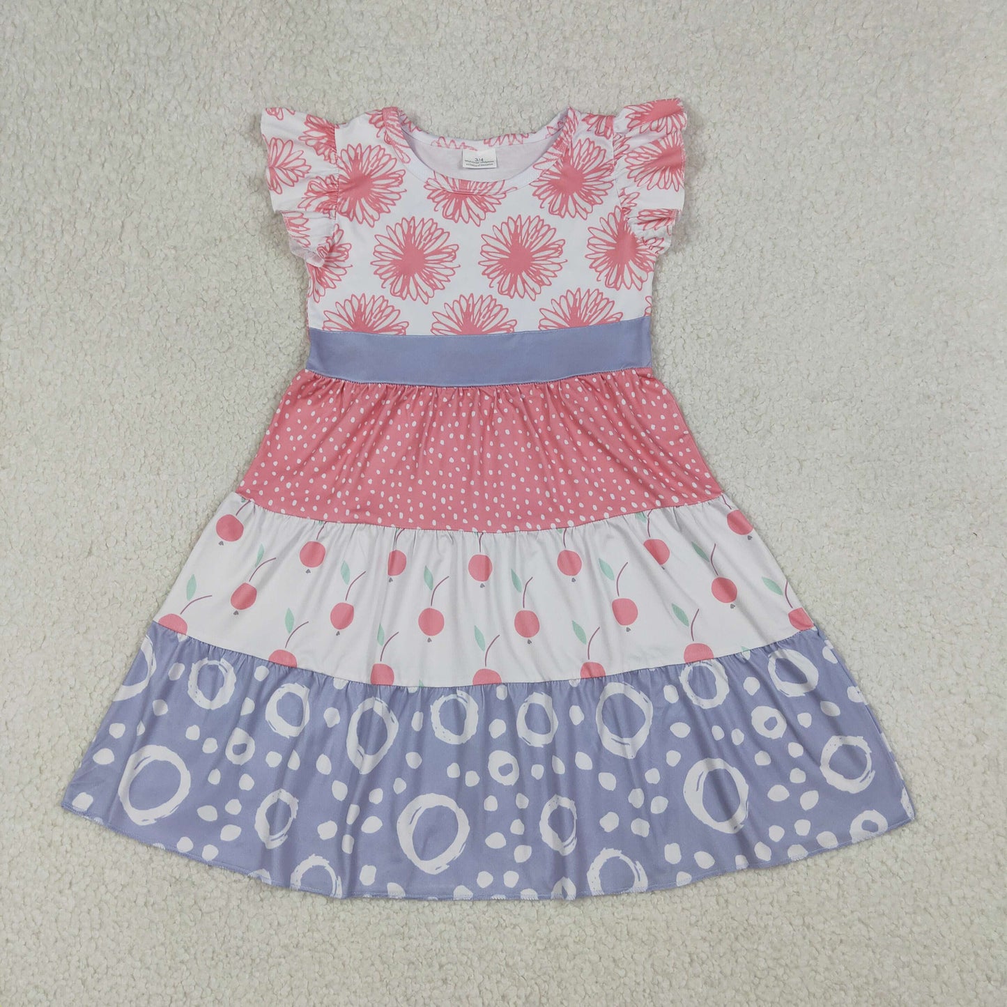 Baby Girls Flutter Sleeve Daisy Peaches Patchwork Knee Length Dresses