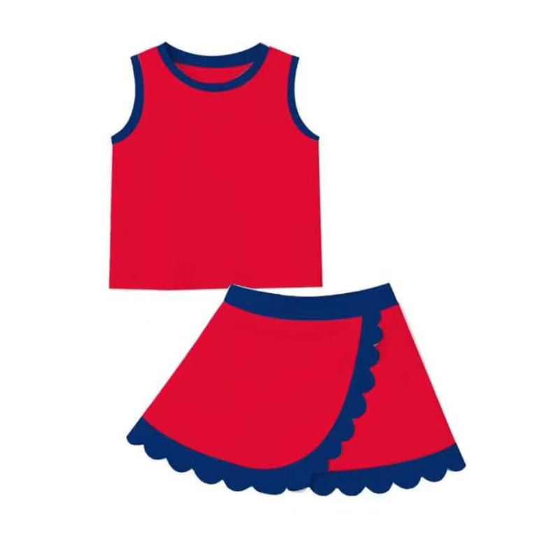 Baby Girls Red Vest Scallop Skirt Short Yoga Active Clothes Set Preorder