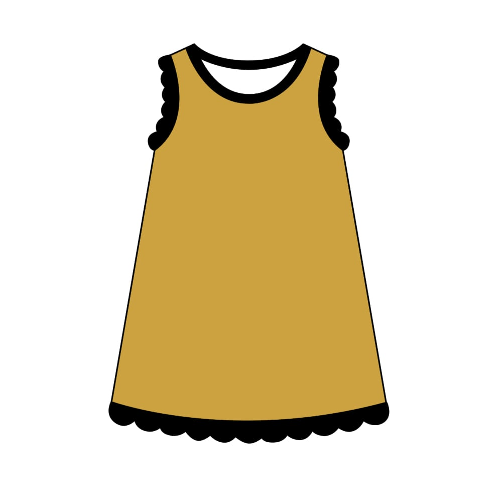 Baby Girls Sleeveless Black Gold Scallop Knee Length Dresses Preorder