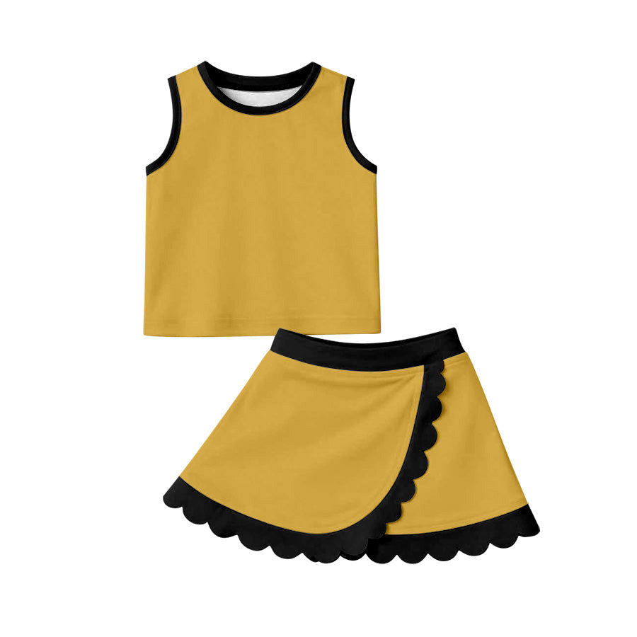 Baby Girls Gold Vest Scallop Skirt Short Yoga Active Clothes Set Preorder