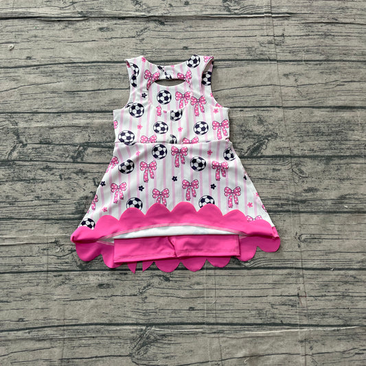 Baby Girls Footballs Bows Team Yoga Active Scallop Short Knee Length Dress Preorder